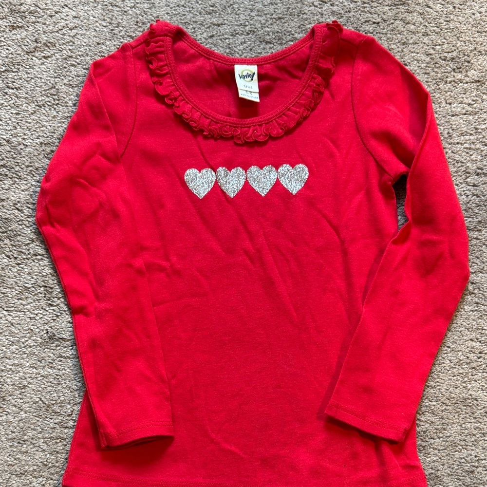 Kavio Red Long Sleeve Shirt with Silver Heart Accents Size 5/6